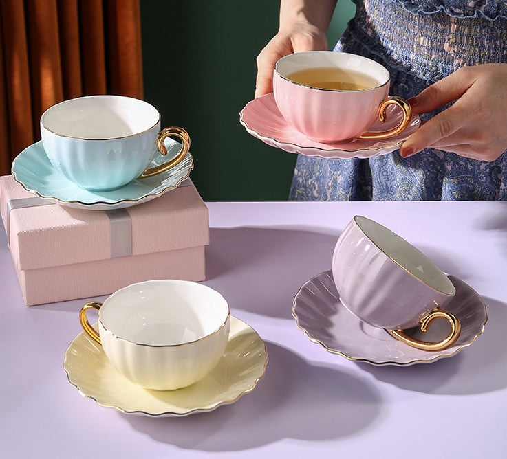 Elegant Ceramic Coffee Cups, Unique Bird Flower Tea Cups and