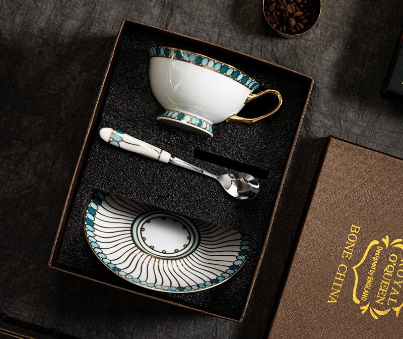 Silver Bone China Porcelain Tea Cup Set, Elegant Ceramic Coffee