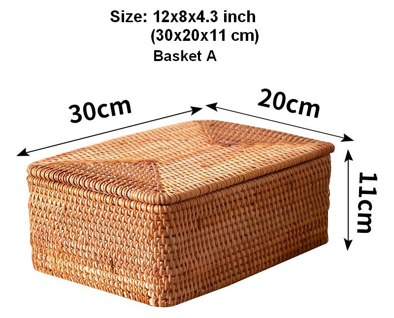 Rectangular Storage Baskets for Pantry, Small Rattan Kitchen Storage B