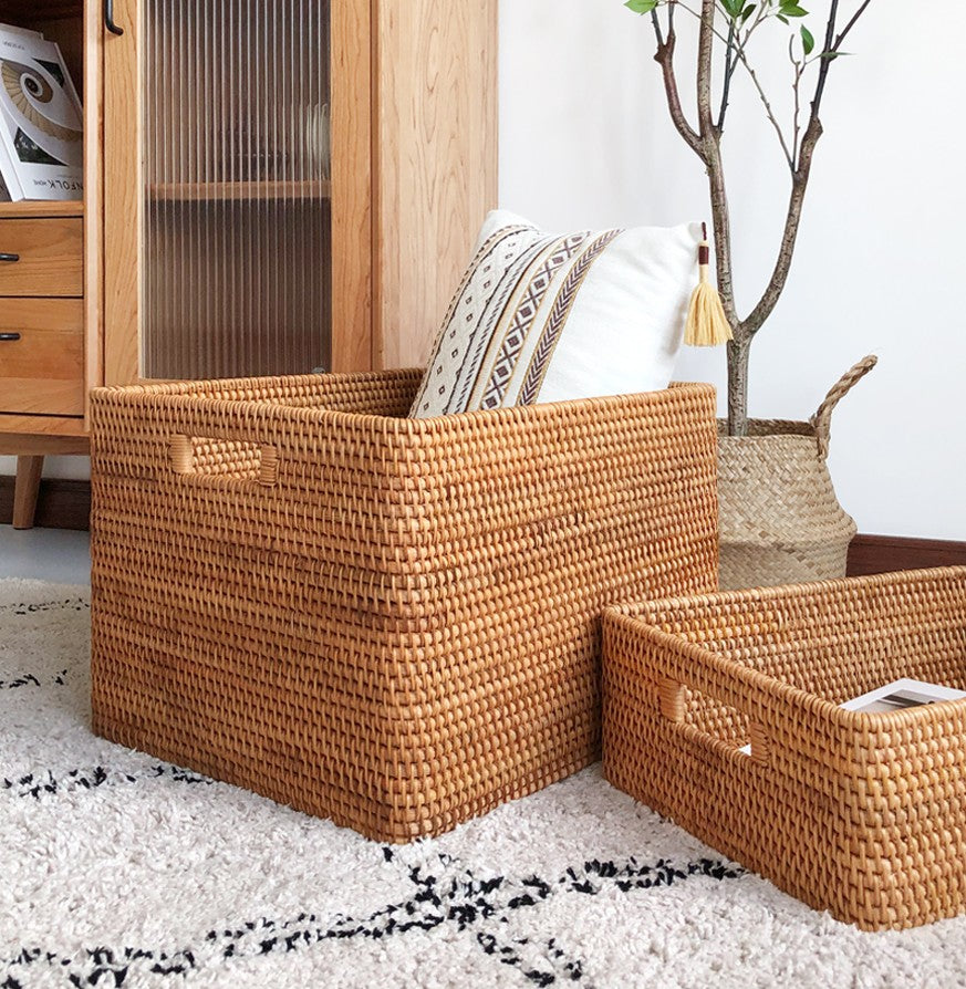 Wicker Storage Baskets for Bathroom, Rattan Rectangular Storage Basket