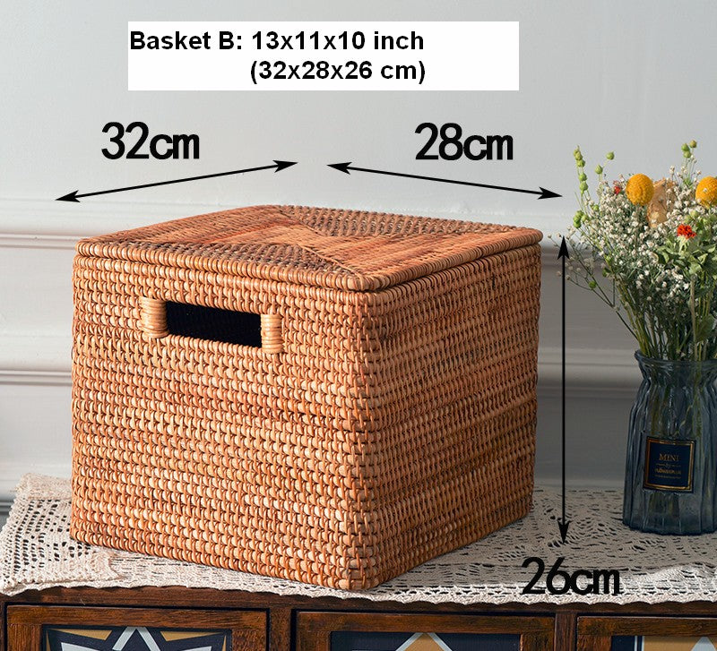 Large Rectangular Storage Basket with Lid, Rattan Storage Case, Storag –  Art Painting Canvas