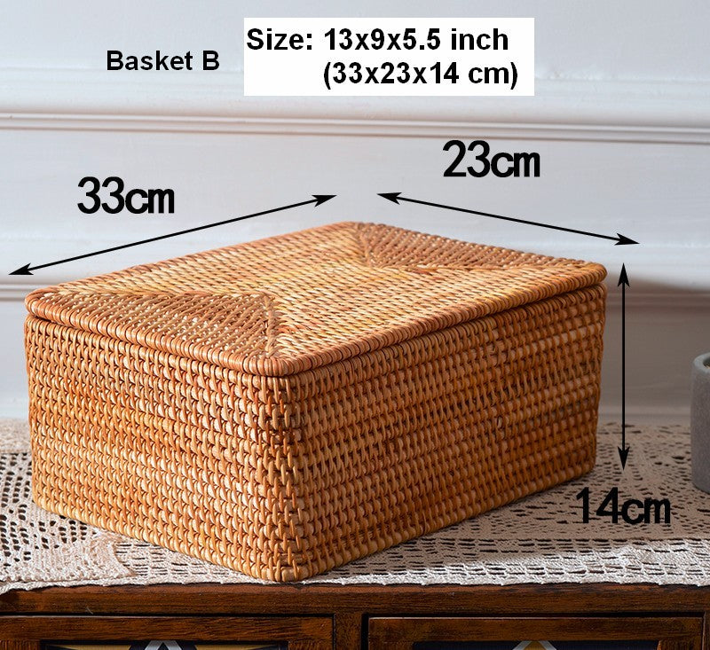 Rattan Storage Baskets for Kitchen, Rectangular Storage Baskets