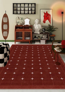 Abstract Area Rugs for Living Room, Geometric Contemporary Modern Carpets Next to Bed, Mid Century Red Rugs under Dining Room Table-Art Painting Canvas