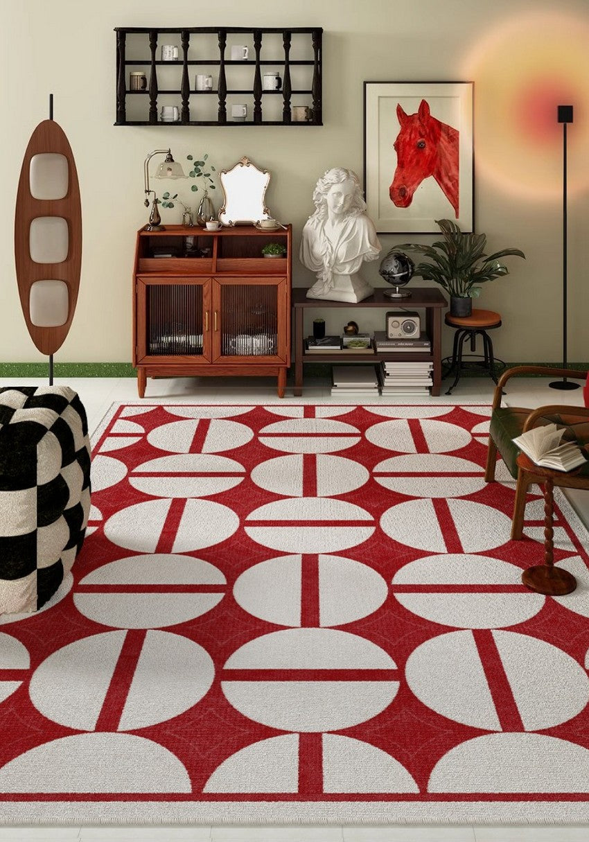 Modern Rug Placement Ideas for Bedroom, Contemporary Modern Rugs for Dining Room, Red Mid Century Geometric Rugs for Living Room-Art Painting Canvas