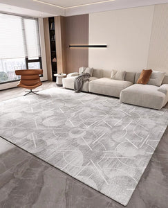 Abstract Gray Contemporary Modern Rugs for Living Room, Extra Large Modern Rugs for Bedroom, Geometric Modern Rug Placement Ideas for Dining Room-Art Painting Canvas