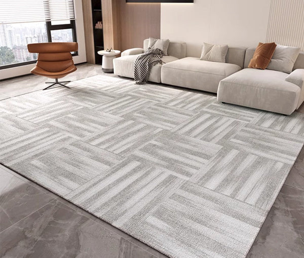 Extra Large Modern Rugs for Bedroom, Geometric Modern Rug Placement Ideas for Dining Room, Abstract Gray Contemporary Modern Rugs for Living Room-Art Painting Canvas