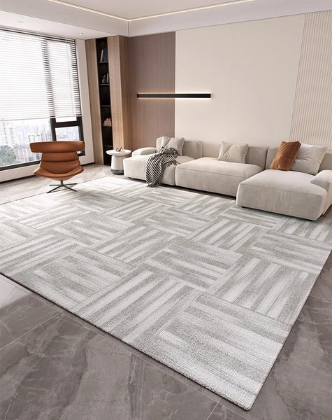 Extra Large Modern Rugs for Bedroom, Geometric Modern Rug Placement Ideas for Dining Room, Abstract Gray Contemporary Modern Rugs for Living Room-Art Painting Canvas