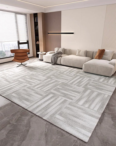 Extra Large Modern Rugs for Bedroom, Geometric Modern Rug Placement Ideas for Dining Room, Abstract Gray Contemporary Modern Rugs for Living Room-Art Painting Canvas