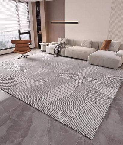 Living Room Abstract Gray Contemporary Modern Rugs, Large Modern Rugs for Bedroom, Geometric Modern Rug Placement Ideas for Dining Room-Art Painting Canvas