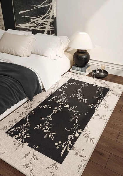 Contemporary Floor Carpets for Living Room, Large Modern Rugs for Sale, Dining Room Modern Rugs, Black Flower Pattern Geometric Modern Rugs in Bedroom-Art Painting Canvas