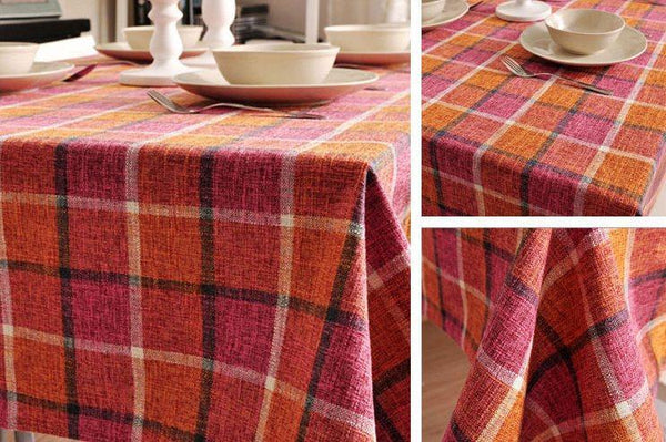 Roseo Checked Linen Tablecloth, Rustic Home Decor , Checkerboard Tablecloth, Table Cover-Art Painting Canvas