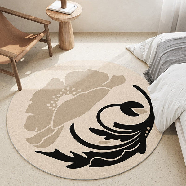 Dining Room Round Rugs, Modern Area Rugs under Coffee Table, Round Modern Rugs, Flower Pattern Abstract Contemporary Area Rugs, Modern Rugs in Bedroom-Art Painting Canvas