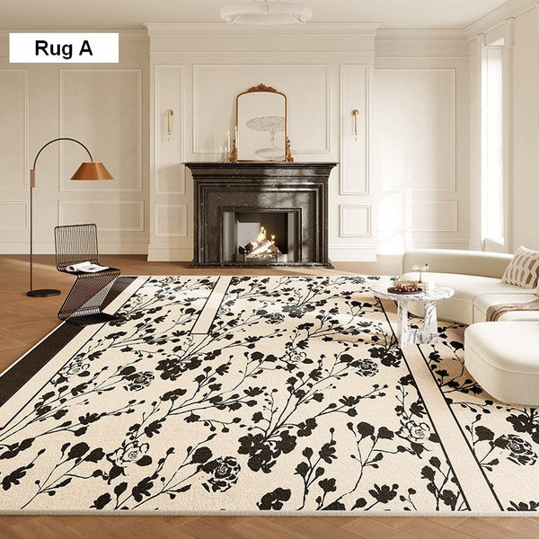 Bedroom French Style Modern Rugs, Flower Pattern Modern Rugs for Interior Design, Contemporary Modern Rugs under Dining Room Table, Flower Pattern Modern Rugs for Living Room-Art Painting Canvas