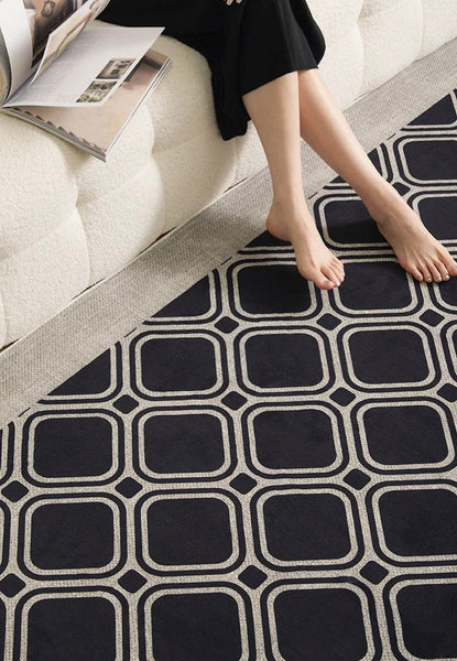 Elegant Modern Area Rugs under Sofa, Dining Room Floor Rugs, Mid Century Black Rugs for Living Room, Abstract Contemporary Rugs for Bedroom, Modern Carpets for Office-Art Painting Canvas