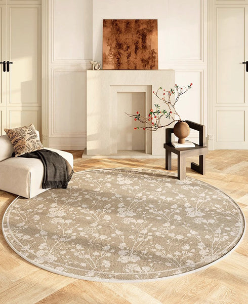 Uniqe Modern Area Rugs for Bedroom, Circular Modern Rugs for Living Room, Flower Pattern Round Carpets under Coffee Table, Contemporary Round Rugs for Dining Room-Art Painting Canvas