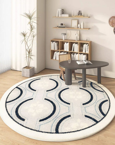 Contemporary Modern Rugs for Bedroom, Modern Area Rugs under Coffee Table, Dining Room Modern Rugs, Abstract Geometric Round Rugs under Sofa-Art Painting Canvas