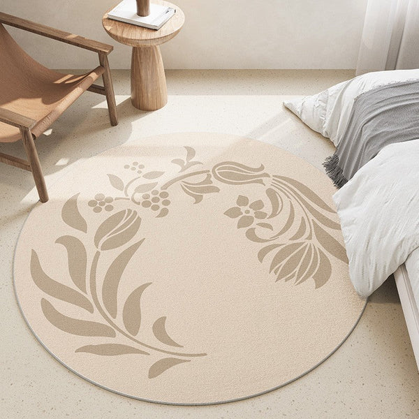 Modern Rugs under Coffee Table, Abstract Modern Round Rugs for Bedroom, Geometric Circular Rugs for Dining Room, Flower Pattern Contemporary Modern Rugs-Art Painting Canvas