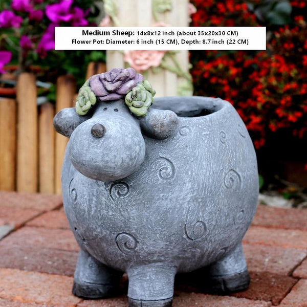 Lovely Sheep Statue for Garden, Sheep Flower Pot, Animal Statue for Garden Courtyard Ornament, Villa Outdoor Decor Gardening Ideas-Art Painting Canvas