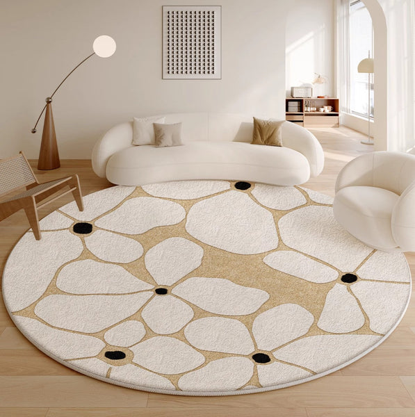 Flower Pattern Circular Modern Rugs under Chairs, Contemporary Modern Rugs for Living Room, Geometric Round Rugs for Dining Room, Bedroom Abstract Modern Area Rugs-Art Painting Canvas