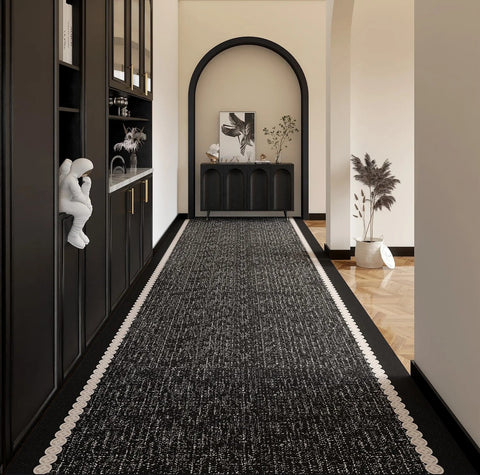 Easy Care Long Hallway Runners, Extra Long Narrow Runner Rugs, Modern Entryway Runner Rug Ideas, Geometric Modern Long Hallway Runners, Black Contemporary Runner Rugs-Art Painting Canvas