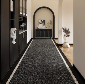 Modern Entryway Runner Rug Ideas, Geometric Black Contemporary Runner Rugs, Easy Care Long Hallway Runners, Extra Long Narrow Runner Rugs-Art Painting Canvas