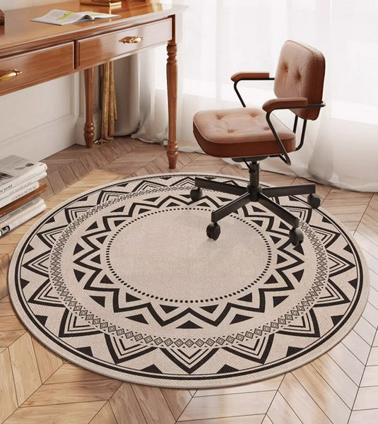 Modern Round Rugs for Bedroom, Circular Modern Rugs under Dining Room Table, Contemporary Round Rugs, Geometric Modern Rug Ideas for Living Room-Art Painting Canvas