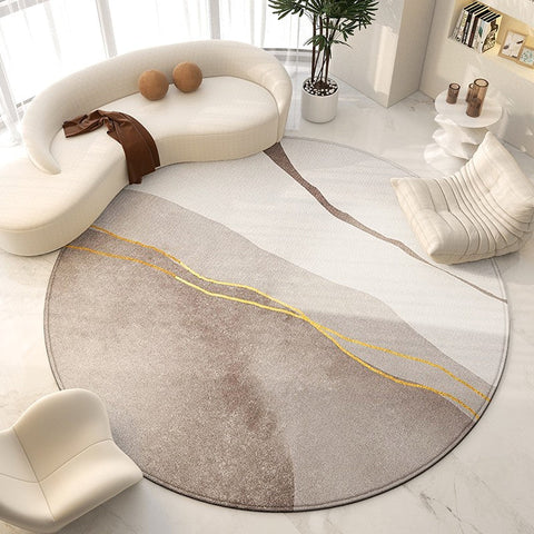 Unique Modern Rugs for Living Room, Geometric Round Rugs for Dining Room, Contemporary Modern Area Rugs for Bedroom, Circular Modern Rugs under Chairs-Art Painting Canvas