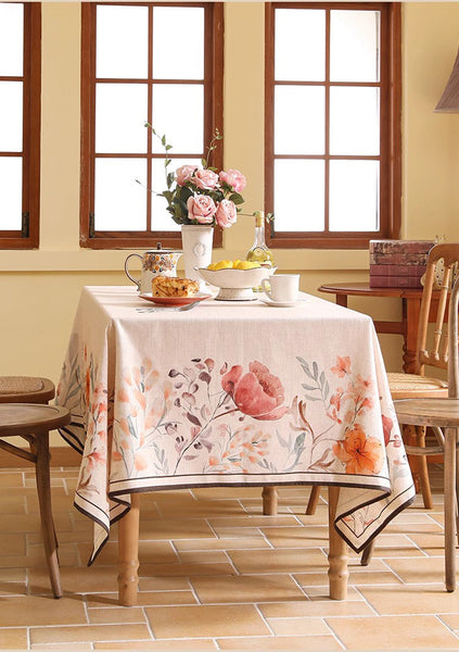 Extra Large Modern Tablecloth, Spring Flower Rustic Table Cover, Rectangle Tablecloth for Dining Table, Square Linen Tablecloth for Coffee Table-Art Painting Canvas