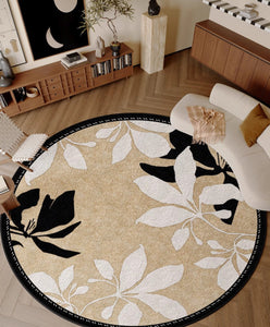 Contemporary Modern Rugs, Flower Pattern Circular Modern Rugs under Chairs, Geometric Round Rugs for Dining Room, Bedroom Abstract Modern Area Rugs-Art Painting Canvas