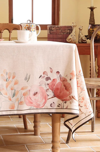 Spring Flower Rustic Table Cover, Rectangle Tablecloth for Dining Table, Extra Large Modern Tablecloth, Square Linen Tablecloth for Coffee Table-Art Painting Canvas