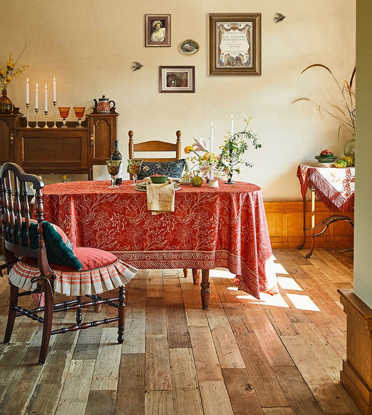 Large Modern Rectangle Tablecloth for Dining Room Table, Red Christmas Flower Pattern Tablecloth for Oval Table, Square Table Covers for Kitchen, Farmhouse Table Cloth for Round Table-Art Painting Canvas