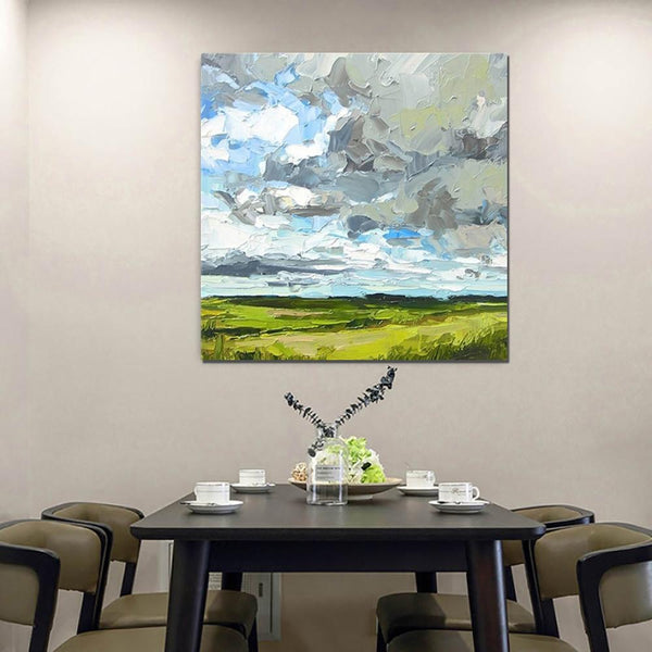 Large Acrylic Paintings for Bedroom, Heavy Texture Canvas Art, Abstract Landscape Painting, Grass Land under Sky Painting, Landscape Paintings for Living Room-Art Painting Canvas