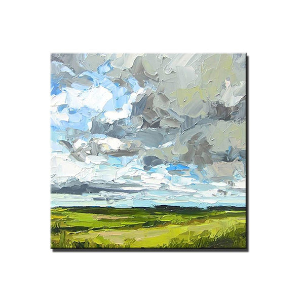 Large Acrylic Paintings for Bedroom, Heavy Texture Canvas Art, Abstract Landscape Painting, Grass Land under Sky Painting, Landscape Paintings for Living Room-Art Painting Canvas