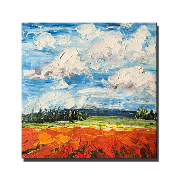 Abstract Landscape Painting, Landscape Paintings for Living Room, Red Poppy Field and Sky, Large Landscape Painting for Dining Room, Heavy Texture Painting-Art Painting Canvas