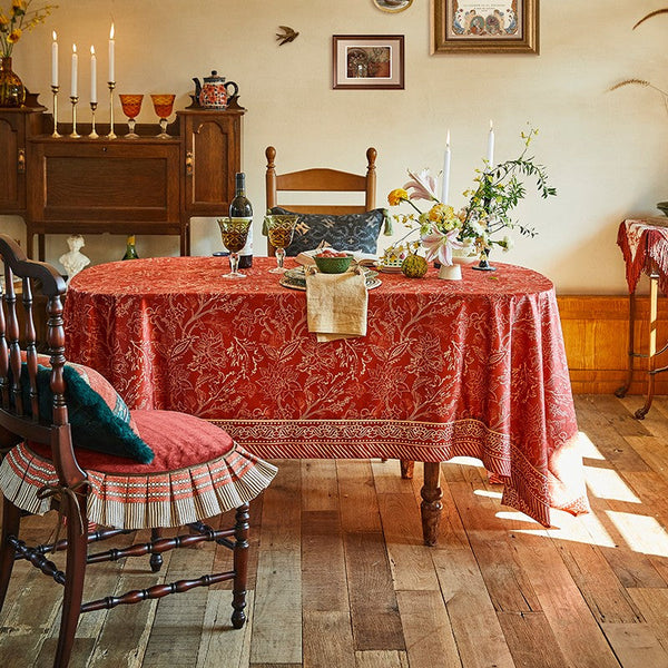 Large Modern Rectangle Tablecloth for Dining Room Table, Red Christmas Flower Pattern Tablecloth for Oval Table, Square Table Covers for Kitchen, Farmhouse Table Cloth for Round Table-Art Painting Canvas