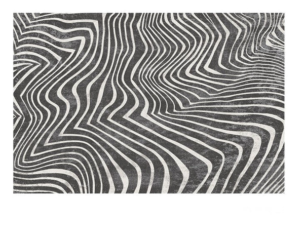 Abstract Contemporary Rugs for Bedroom, Black Stripe Area Rugs under Sofa, Mid Century Area Rugs for Living Room, Modern Carpets for Office, Dining Room Floor Rugs-Art Painting Canvas