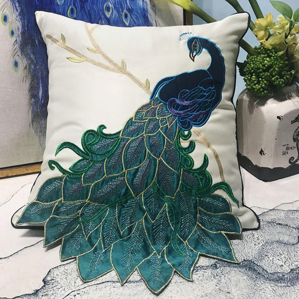 Beautiful Decorative Throw Pillows, Embroider Peacock Cotton and linen Pillow Cover, Decorative Sofa Pillows, Decorative Pillows for Couch-Art Painting Canvas