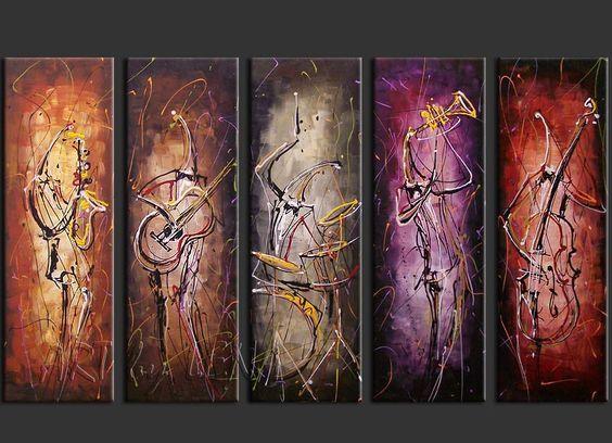 Modern Paintings for Living Room, 5 Piece Abstract Painting, Musician Painting, Music Painting, Acrylic Canvas Painting-Art Painting Canvas