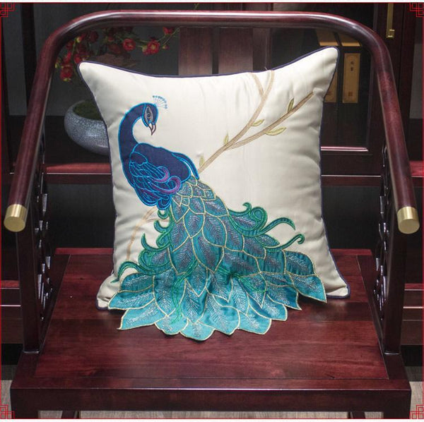 Beautiful Decorative Throw Pillows, Embroider Peacock Cotton and linen Pillow Cover, Decorative Sofa Pillows, Decorative Pillows for Couch-Art Painting Canvas