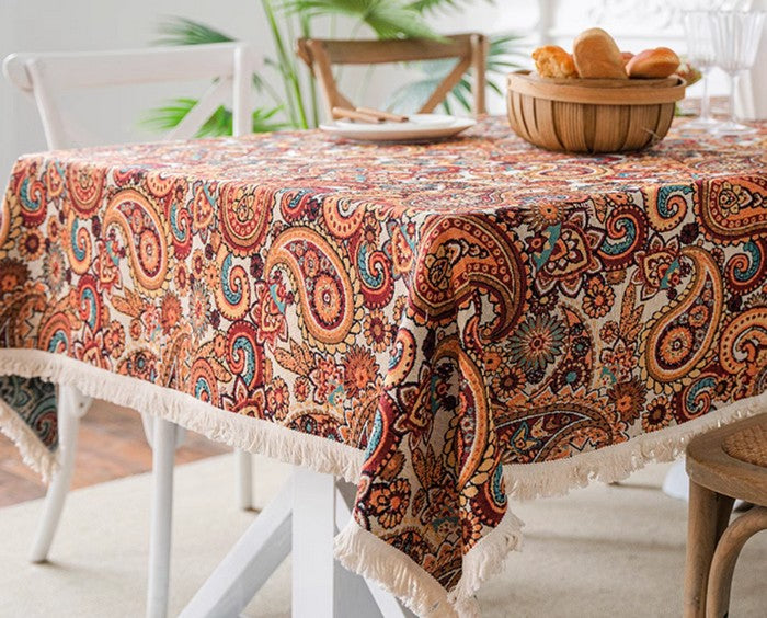 Oriental Rectangular Table Covers for Coffee Table, Large Modern Linen Tablecloths, Bohemian Rectangular Tablecloth for Oval Table-Art Painting Canvas