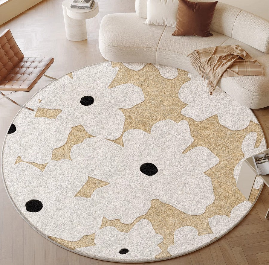 Circular Rugs for Dining Table, Abstract Contemporary Rugs for Bedroom, Modern Round Rugs under Coffee Table, Modern Cream Color Rugs for Living Room-Art Painting Canvas