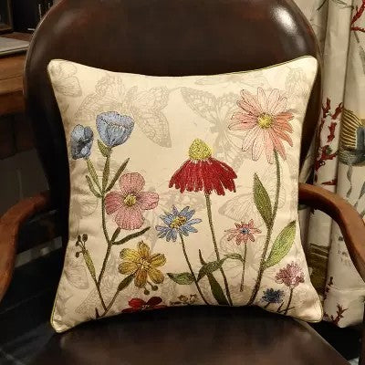 Dragonfly and Flower Cotton and linen Pillow Cover, Embroider Decorative Throw Pillow, Decorative Pillows for Car, Flower Decorative Pillows-Art Painting Canvas