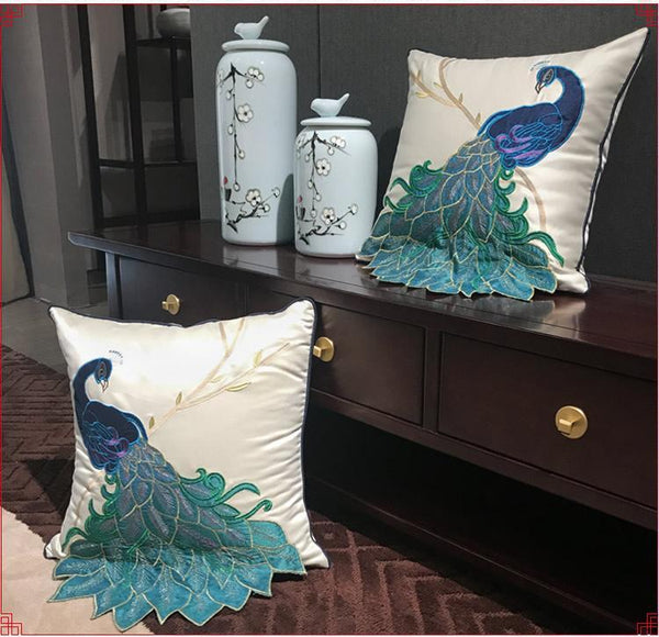 Beautiful Decorative Throw Pillows, Embroider Peacock Cotton and linen Pillow Cover, Decorative Sofa Pillows, Decorative Pillows for Couch-Art Painting Canvas