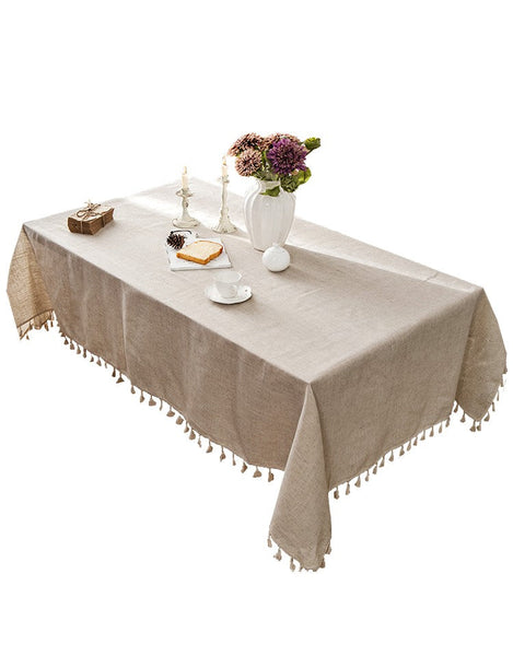 Simple Linen Rectangle Table Cover for Dining Room Table, Large Brown Tablecloth for Home Decoration, Modern Table Cloth, Square Tablecloth for Round Table-Art Painting Canvas