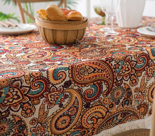 Oriental Rectangular Table Covers for Coffee Table, Large Modern Linen Tablecloths, Bohemian Rectangular Tablecloth for Oval Table-Art Painting Canvas