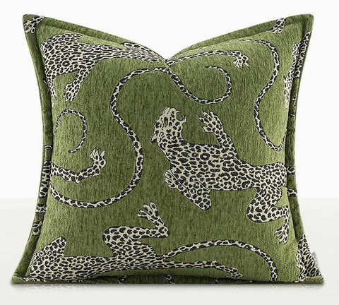 Green Decorative Pillow Covers, Large Modern Sofa Pillow Cases, Cheetah Modern Pillows for Couch, Abstract Decorative Throw Pillows for Living Room-Art Painting Canvas