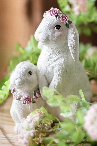 Lovely Rabbit Family Statue for Garden, Beautiful Cute Garden Courtyard Ornaments, Unique Modern Garden Sculptures, Creative Villa Outdoor Decor Gardening Ideas-Art Painting Canvas