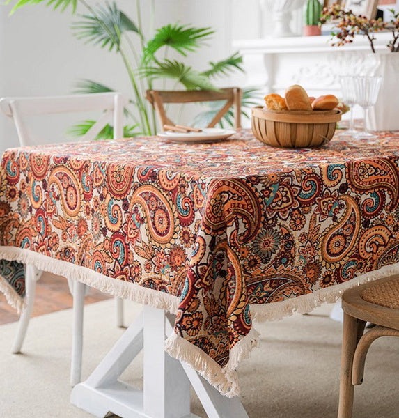 Oriental Rectangular Table Covers for Coffee Table, Large Modern Linen Tablecloths, Bohemian Rectangular Tablecloth for Oval Table-Art Painting Canvas