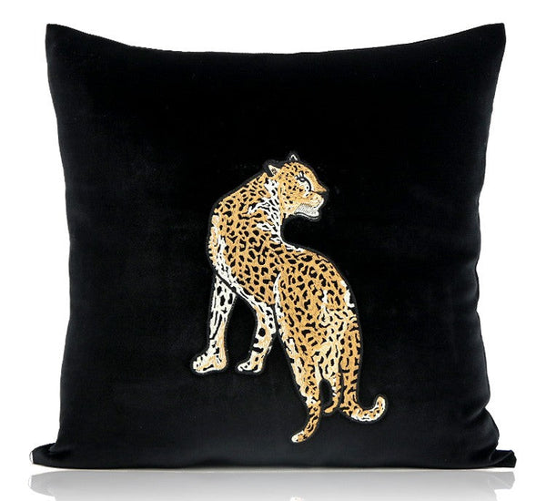 Contemporary Throw Pillows, Cheetah Decorative Throw Pillows, Modern Sofa Pillows, Black Decorative Pillows for Living Room-Art Painting Canvas