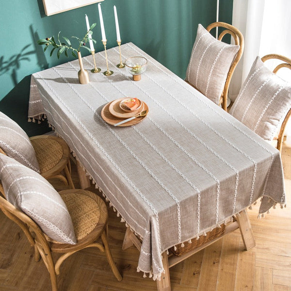 Simple Rectangular Tablecloth for Oval Table, Cotton and Linen Tablecloths, Kitchen Rectangular Table Covers, Farmhouse Table Cloths for Dining Room-Art Painting Canvas